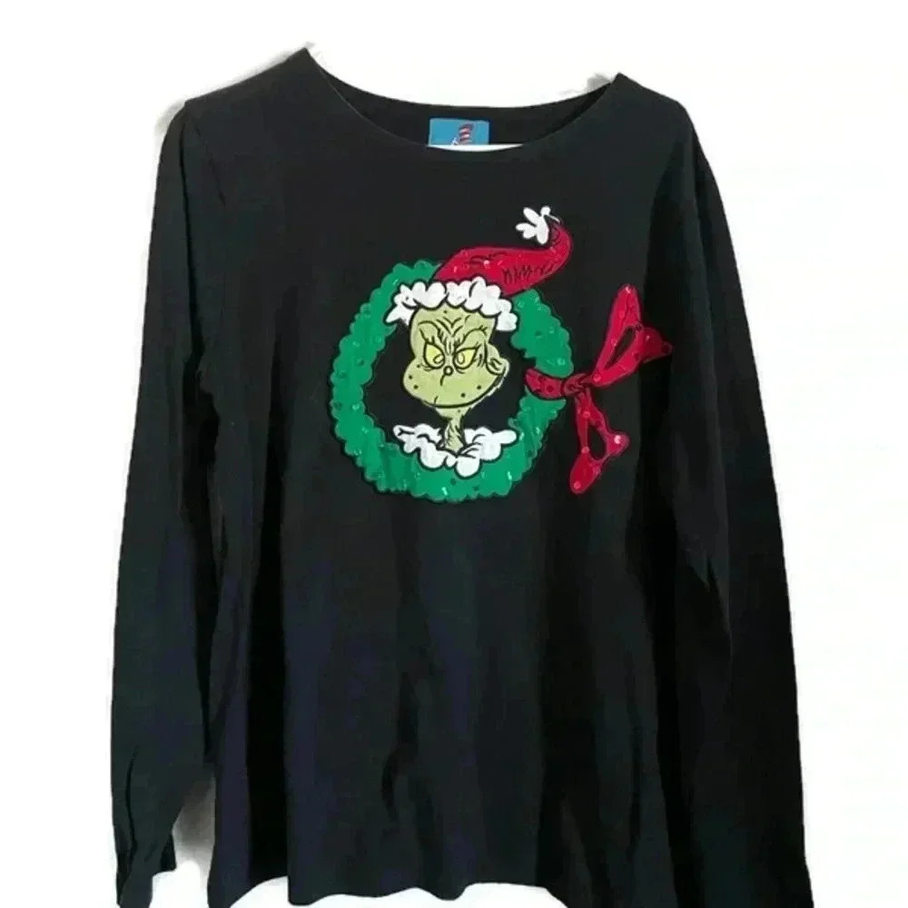Black Kids Long Sleeve Shirt with Grinch Design